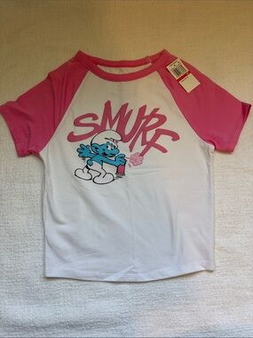 Smurf Graphic Raglan Tee - Pink & White